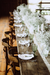Wedding decoration. Wedding table setting. Country style wedding.