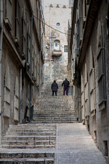 Fototapeta na wymiar narrow empty street in old Jerusalem, Israel