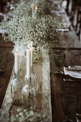 Wedding decoration. Wedding table setting. Country style wedding.