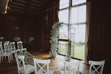Wedding decoration. Wedding table setting. Country style wedding.