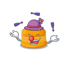A sweet orange macaron mascot cartoon style playing Juggling