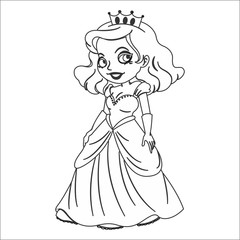 A beautiful coloring book page of a princes doll 