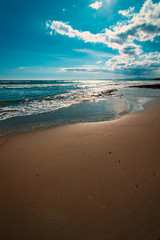 COT beach in Larnaca,Cyprus. Coast of the Mediterranean sea.  Relaxing place for holidays and relax. Sand beach in the Mediterranean sea