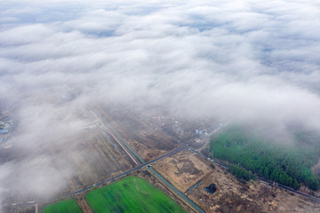 Aerial view of agrarian fields from aerial view.