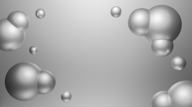 3d silver sphere abstract background gradient and reflection for banner and wallpaper on website. Light silver metal texture or shiny metallic balls. 3d molecules pattern or atoms. Empty grey texture.