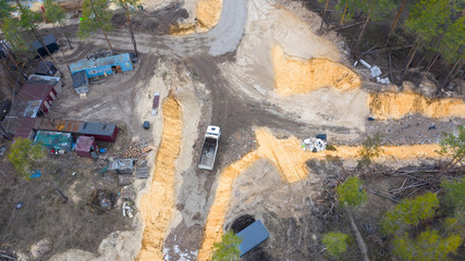 Construction site in the forest. Destruction of nature due to development.