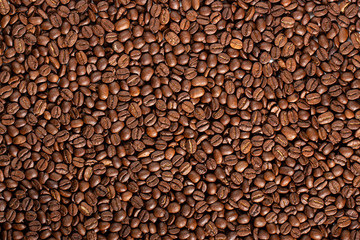 Texture of coffee beans, background, high quality product, select grains.