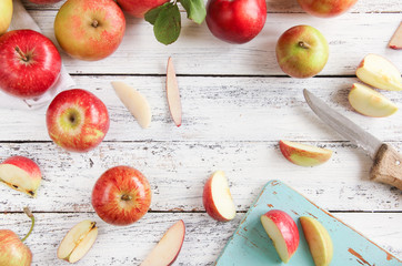 Apfel Äpfel Spalte Spalten Stücke Top View Flat Lay Obst 