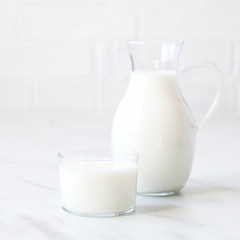 Milk in a glass jug .Drink for vegetarians.