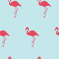 Fototapeta premium Vector illustration seamless pattern with pink flamingo. Exotic bird