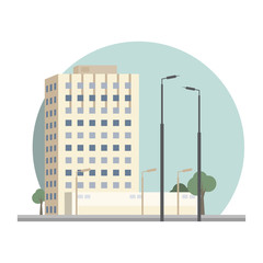 Flat design of retro and modern city house. Building, skyscraper. colorful  building, house.