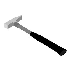 Hammer with black, rubber handle vector. Worker equipment, tools