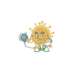 A cartoon character of coronavirus particle Doctor using tools