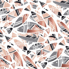Mediterranean summer abstract fish seamless pattern