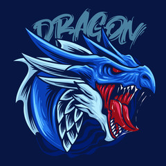Naklejki  Blue dragon head vector illustration