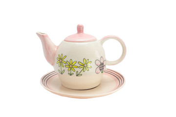 teapot and cup isolated on white background