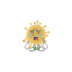 A Crying face of coronavirus particle cartoon character design