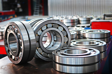 Steel bearings of open and closed type in production. Finished goods. The concept of industry.