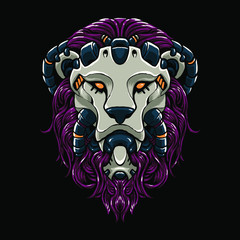 Cyber lion head vector Illustration