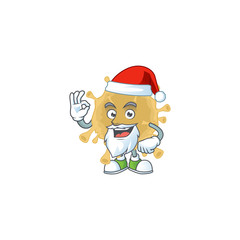 Coronavirus particle cartoon character of Santa showing ok finger