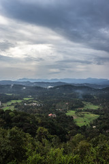 Naklejka premium Misty mountains range with amazing sky