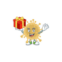 A mascot design style of coronavirus particle showing crazy face