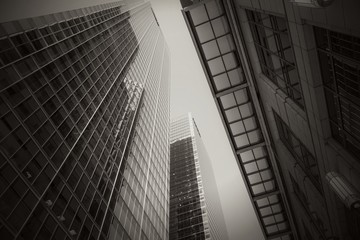 Fototapeta premium View of skyscraper in black and white. Downtown Toronto in Ontario. Canada