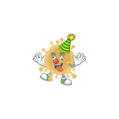 Cute and Funny Clown coronavirus particle presented in cartoon character design concept