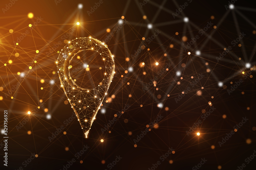 Fototapete 2d rendering red map pointer with world map
