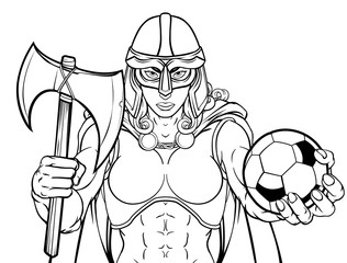 A female Viking, Trojan Spartan or Celtic warrior woman gladiator knight soccer football sports mascot