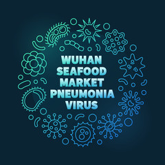 Vector Wuhan Seafood Market Pneumonia Virus colorful concept linear round illustration on dark background