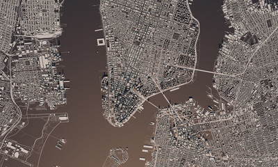New York city map 3D Rendering. Aerial satellite view.