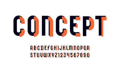 Concept font, urban modern trendy alphabet, stylish letters made of black and orange pieces, vector illustration 10EPS
