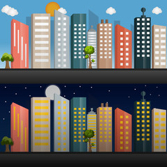 city at daytime and night