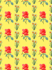 Red rose and narcissus. Seamless pattern.