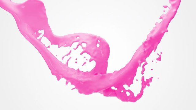 Abstract realistic 3D pink liquid splashing and pouring with alpha channel. 4K render animation footage.