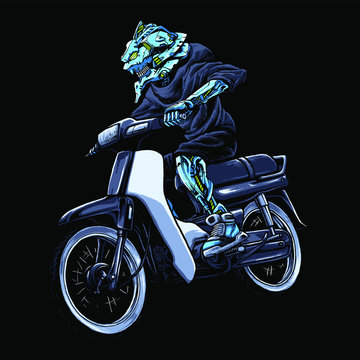 Robot riding motocycle vector illustration