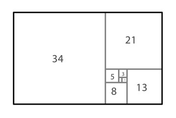 Golden proportion. Template in golden proportion. Geometric concept