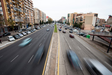 Valencia, Spain, 4,7,2014: road seen from above with cars in motion