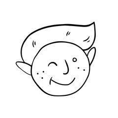 Man, boy face, positive emotion cartoon doodle hand drawn vector illustration, sticker, icon, design element. Black monochrome design. Isolated on white background. Easy to change color. Emoji, smile.