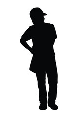 Young man with cap and post bag silhouette