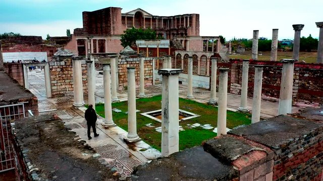 Sardis Synagogue and Sardes Ancient City from SKY. Manisa Turkey.