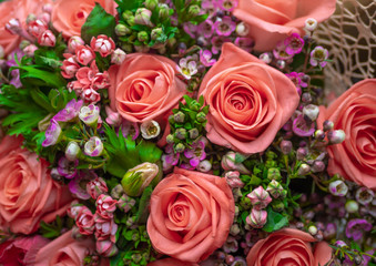fresh flowers, roses, purple and white brunch, beautiful romantic bouquet