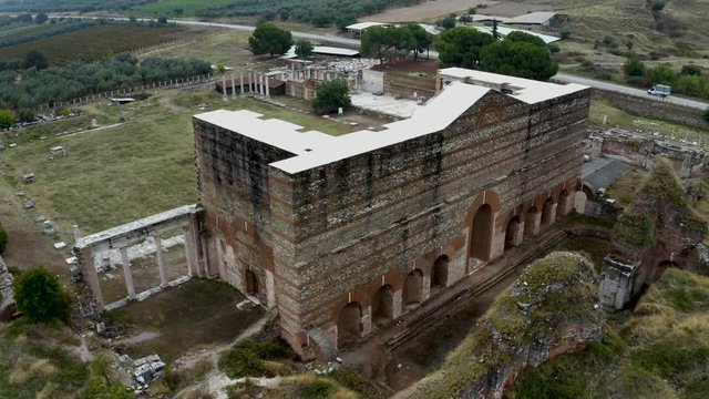 Sardis Synagogue and Sardes Ancient City from SKY. Manisa Turkey.