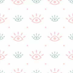 Wall murals Eyes Cute seamless pattern with repeating eyes and polka dots. Modern trendy print. Simple vector illustration.