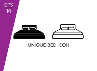 Simple Bed Icon Set with Black Style Isolated on White Background. Design in Couple Image Vector. Suitable for Bedroom Symbol.