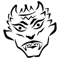 head of an evil demon wearing a crown with horns and fangs