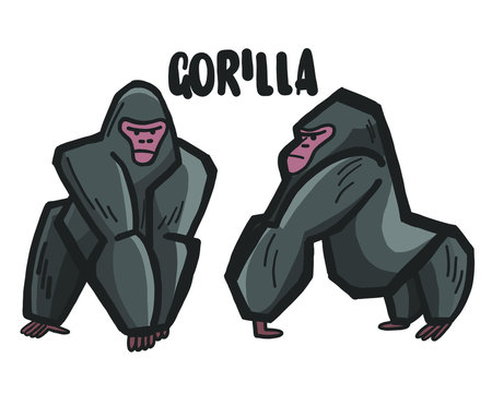 vvector illustration of a monkey's pose stickers. Two gorillas logo, silhouette, image