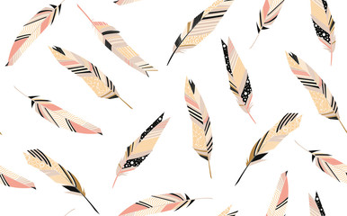 Seamless Pattern with Feathers. Vector illustration.