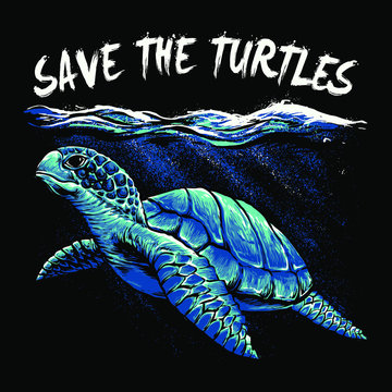 Save Ocean turtle art vector illustration